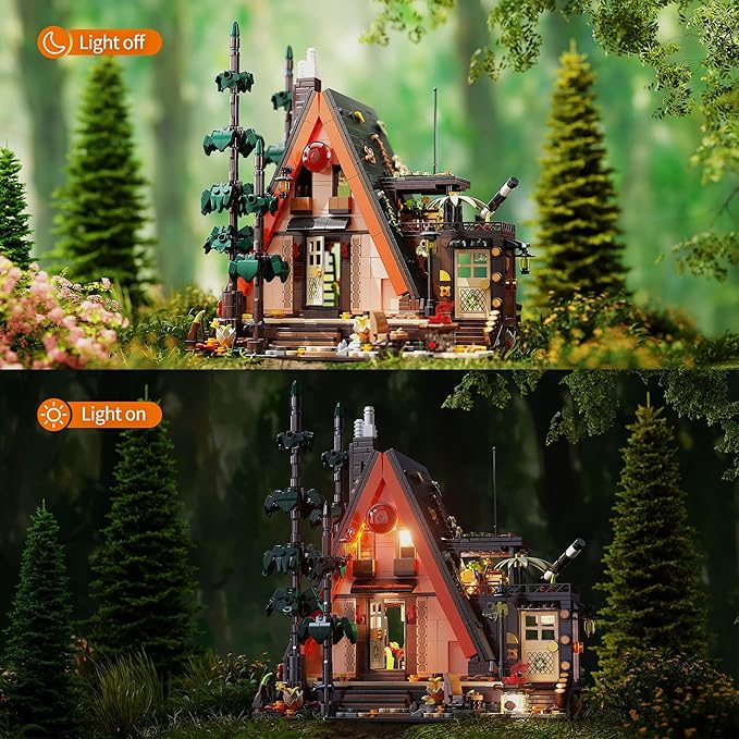 Wood Cabin Building Blocks Set with LED Lights1800 PCS Wooden Forest House Building ToysSTEM Treehouse Construction ModelBirthday Gift for Adults Teens Boys Girls Age 8-12