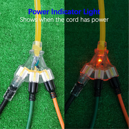 Clear Power 150ft 12/3 SJTW 15amps Yellow Outdoor Extension Cord w/Power Indicator Light & 2ft 12/3 STW Yellow Outdoor 3-Outlet Adapter w/Power Indicator Light DCOC-1223-DC