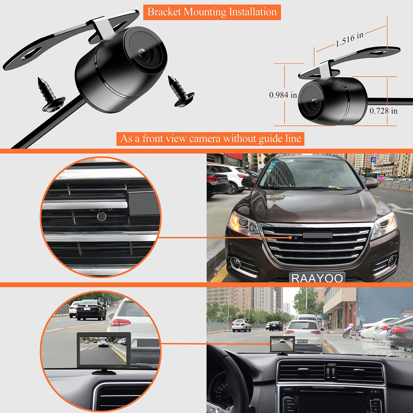 Backup Camera Flush Mount, Metal Housing 170°Wide View Angle Rear/Side/Front View Camera for Car, Clear Night Vision IP69 Waterproof Reverse Camera for Vehicle SUV RV Pickup, 18.5mm, 12V/24V, Black
