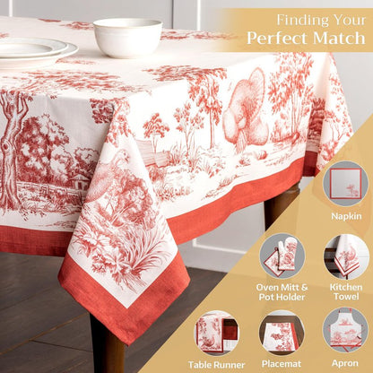 Maison d' Hermine Table Cloth Square Table 100% Cotton 60 x 60 Inches Fall Tablecloth Reusable Everyday Use for Thanksgiving Christmas Decorations Dining Farmhouse Party (Holy Jouy - Red)