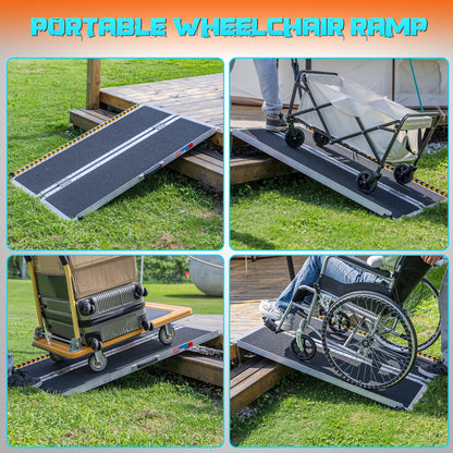 WHALEMOTOR Portable Wheelchair Ramp 4FT, Anti-Slip Aluminum Folding Portable Ramp, Wheelchair Ramps for Home, Weight Capacity Up to 800 LBS, with Transition Plates Above and Below, Loading Dock Plates