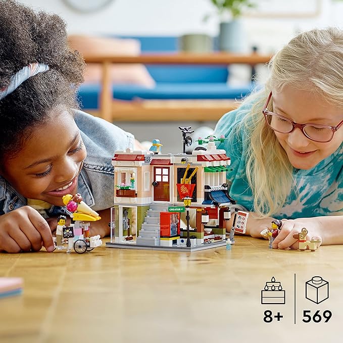 LEGO Creator 3 in 1 Downtown Noodle Shop House Transforms from Noodle Shop to Bike Shop to Arcade Modular Building Set Toy Gift for Kids 8 Years and Up 31131