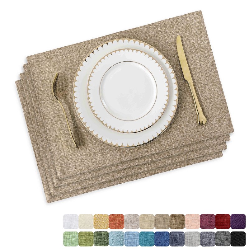 Home Brilliant Linen Placemats Set of 4 Heat Resistant Dining Table Cloth Place Mats Kitchen Table Mats Placemats Table Decor, Natural Linen