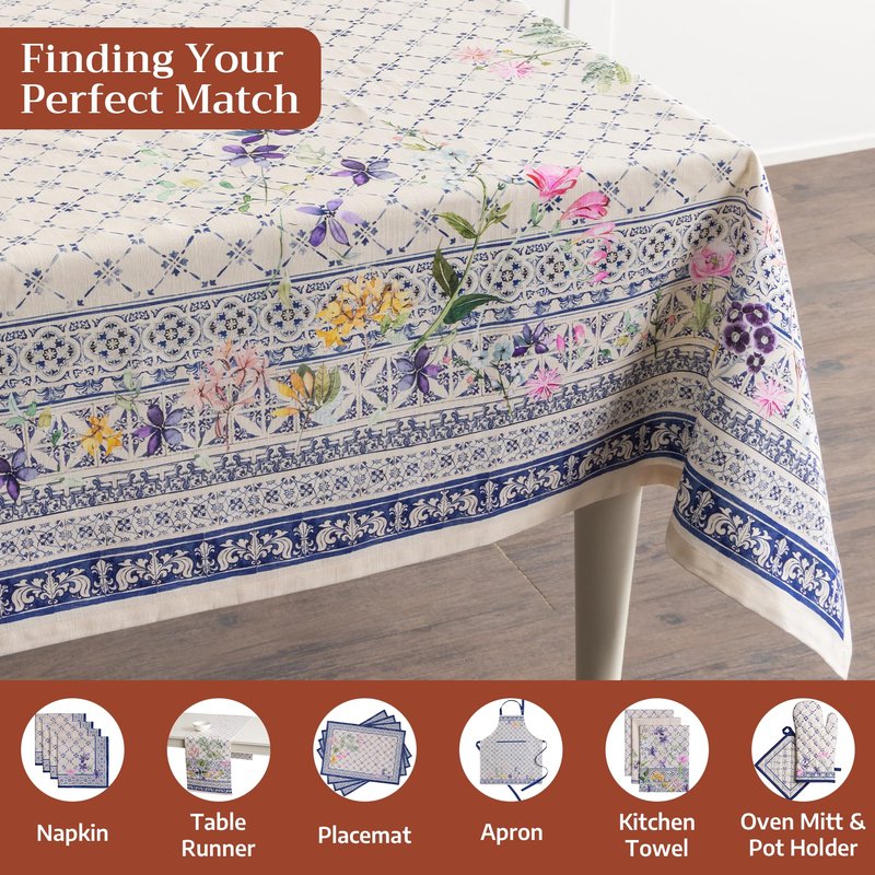 Maison d' Hermine Table Cloth Rectangle Table 100% Cotton 60 x 90 Inches Tablecloth Reusable Decorative for Dining Kitchen Room Farmhouse Home Gifts for Mothers Day Spring Summer - Faience