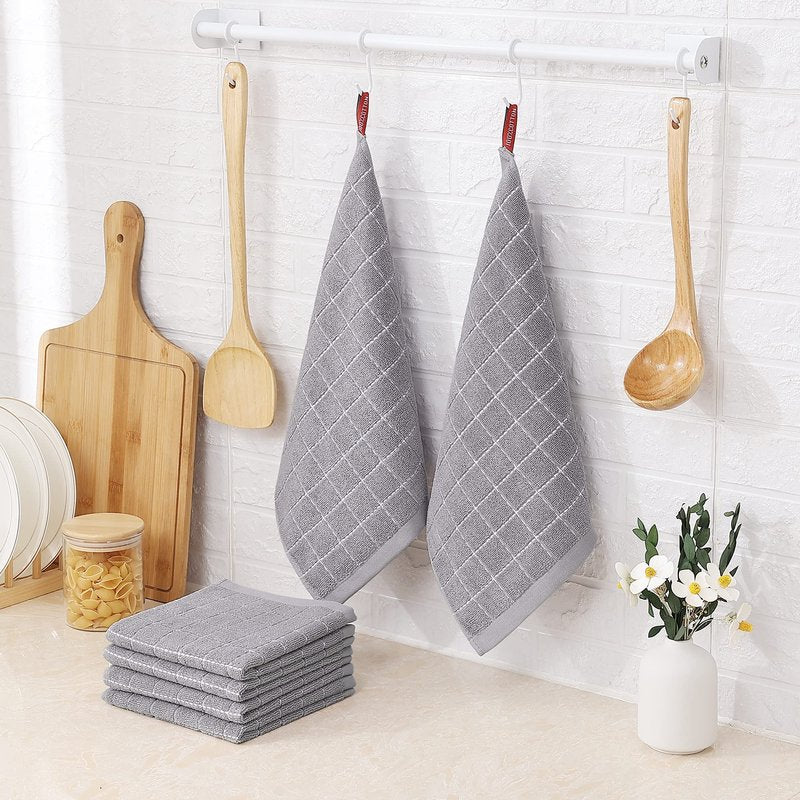 Homaxy 100% Cotton Terry Kitchen Dish Cloths, Ultra Soft and Absorbent Dish Towels for Kitchen, Suitable for Drying and Washing Dishes, 8 Pack, 12 x 12 Inches, Light Grey