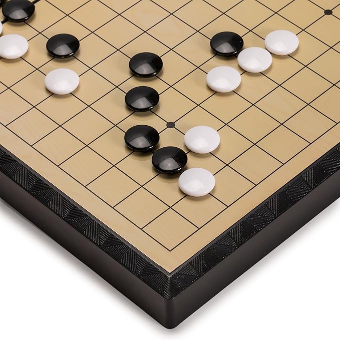 Yellow Mountain Imports Large Magnetic 19x19 Go Game Set Board (14.6-Inch) with Single Convex Stones - Folding Portable and Travel Ready Set
