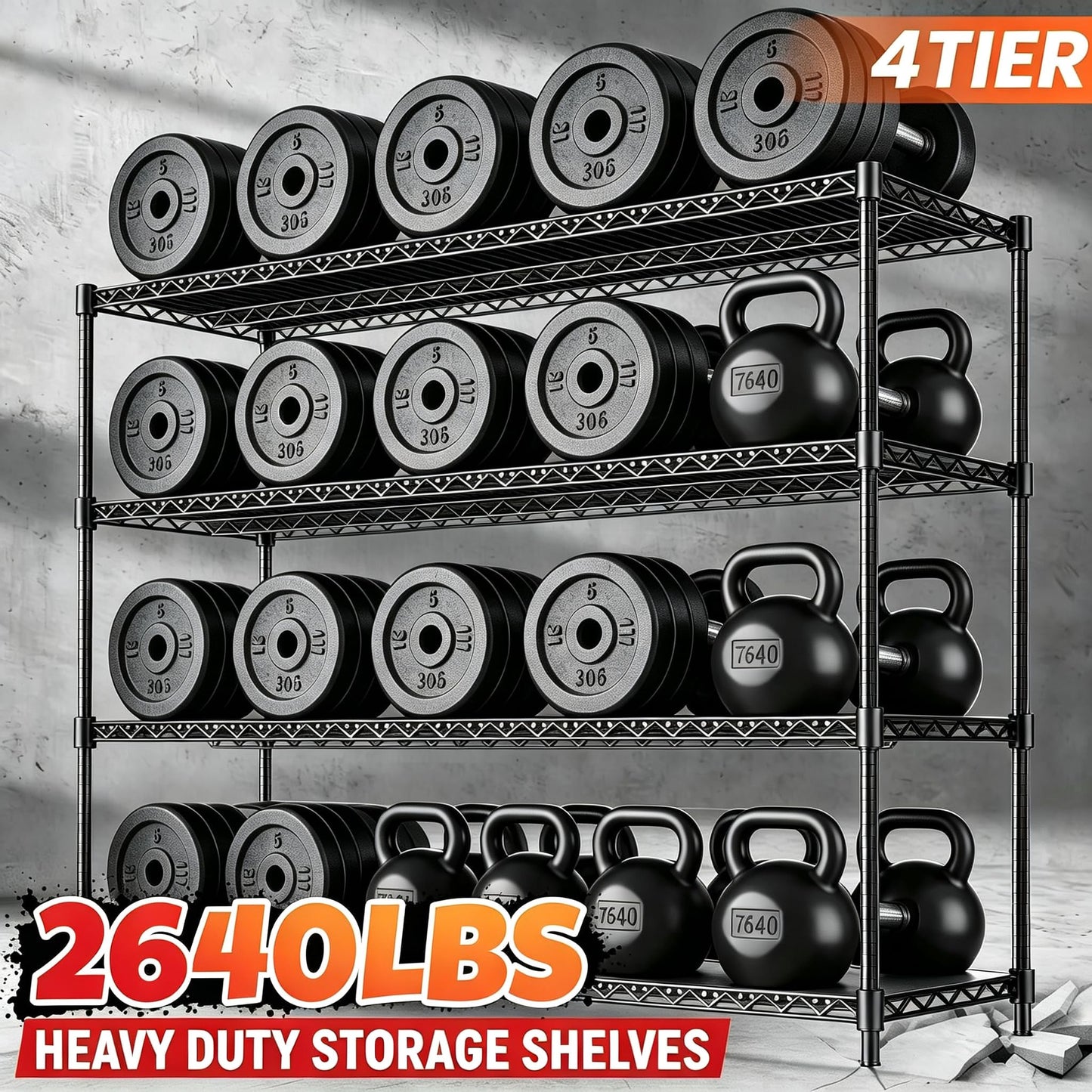 RackBro 60" W Storage Shelves 2640 LBS Heavy Duty Garage Shelving, Adjustable Wire Shelving Metal Shelving with Liners, Fits 27-Gallon Totes, 60" W x 18" D x 68.4" H for Commercial Warehouse, Black
