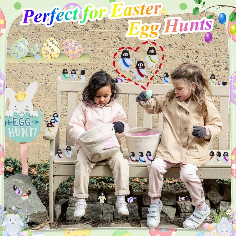 XiawaLangzhuo 50 Pack Little Jesus Figures Easter Mini Rubber Toys to Hide and Seek, Pocket Jesus Love You Miniatures Religious Party Favors Baptism Gifts Sunday School Easter Egg Stuffers (50)