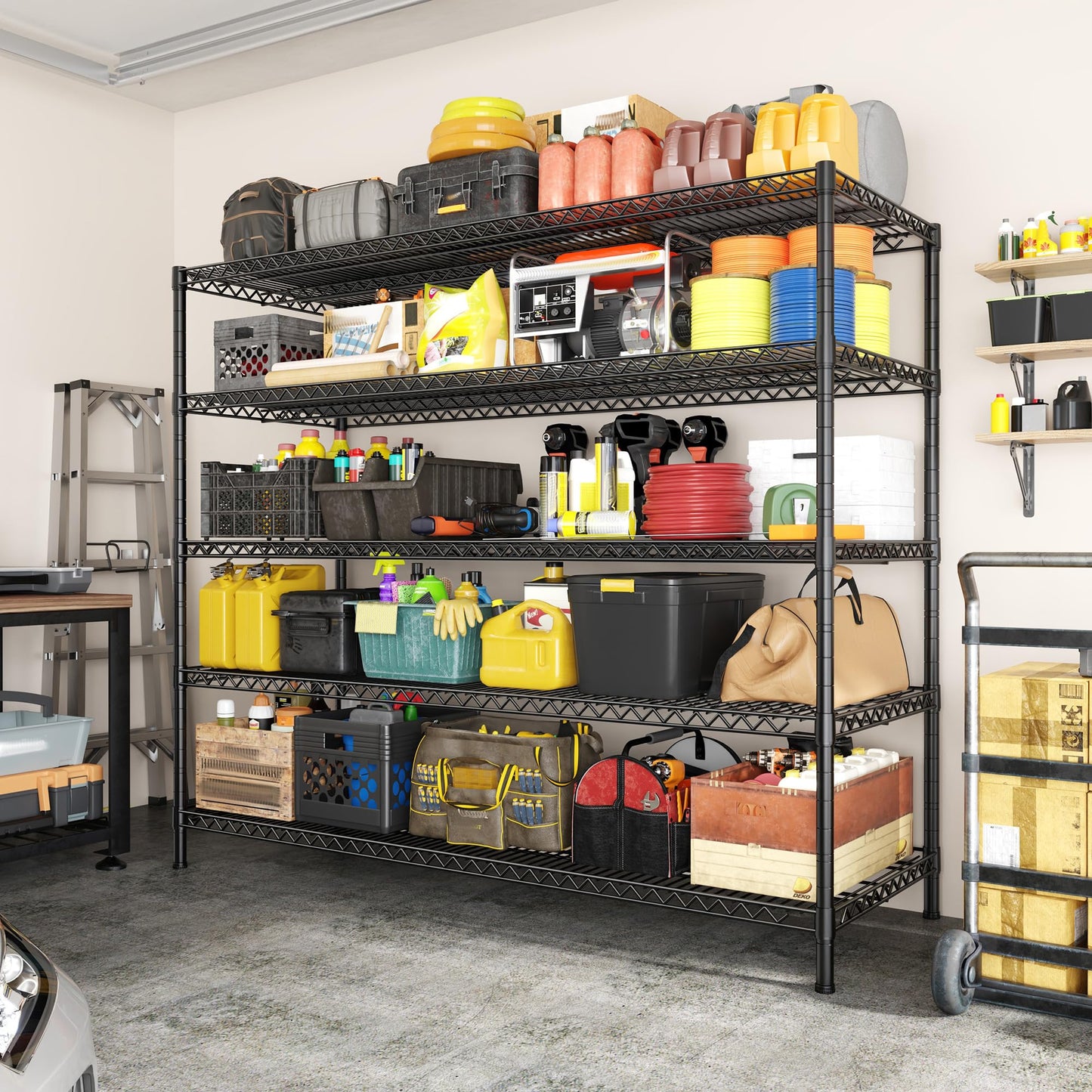 REIBII 3200LBS Storage Shelves 55.5" W Garage Shelving Heavy Duty 5 Tier Adjustable Wire Shelving Unit Metal Shelving for Garage Pantry Commercial Basement,55.5" W X 18''D X 71" H