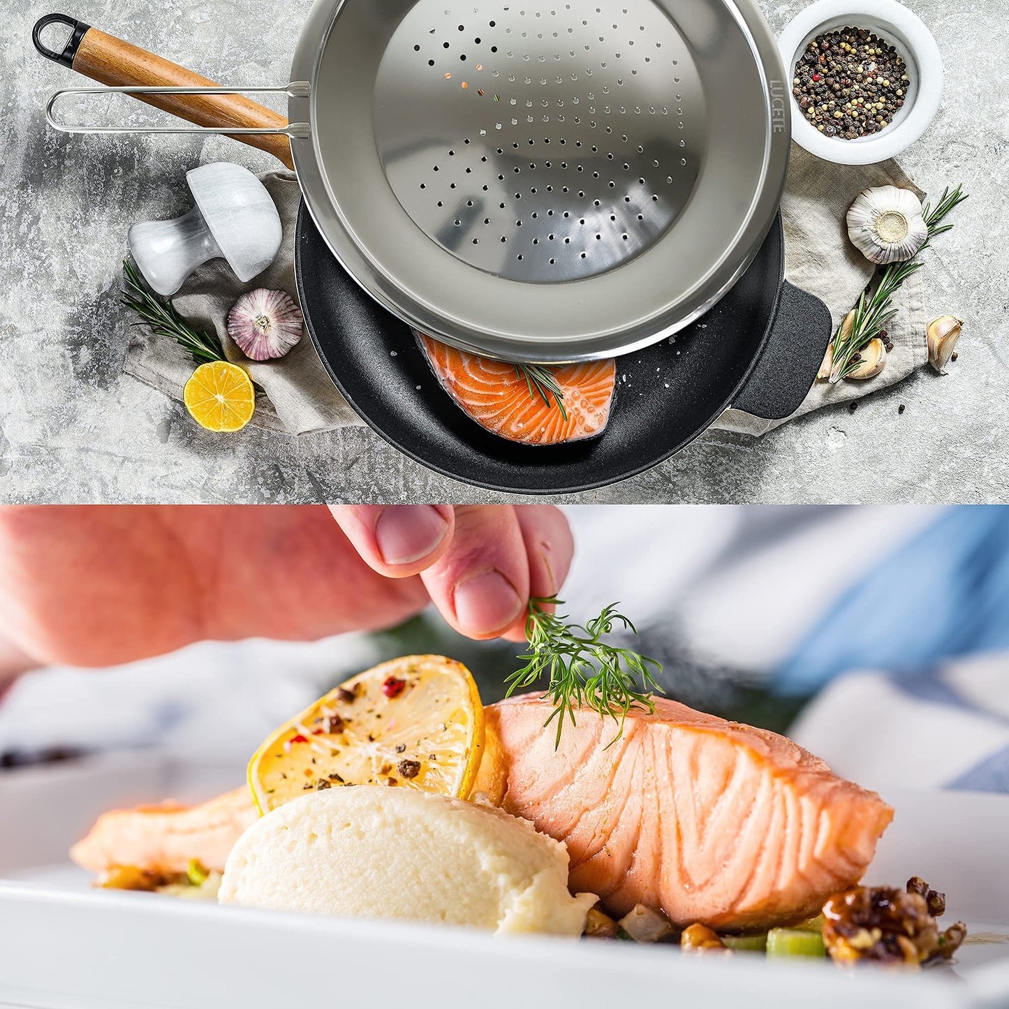 LUCETE Stainless Steel Splatter Screen 12.6" – Hot Grease Splatter Screen for Frying Pan - Oil Splash Guard - Protect your Skin from Burn & Keep Your Kitchen Cleaner (12.6 inch)