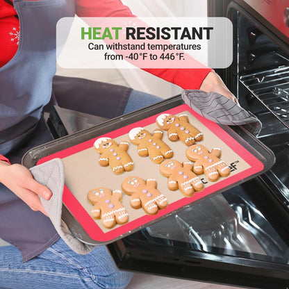 Nutrichef Silicone Baking Mats - 2 Non-stick Food-Grade Silicone Mats - Perfect for Full Baking Pans 24.4 x 16.5 IN - Oven-safe Up to 480 Degrees F - Suitable for Ovens, Freezers, & Dishwashers - Red
