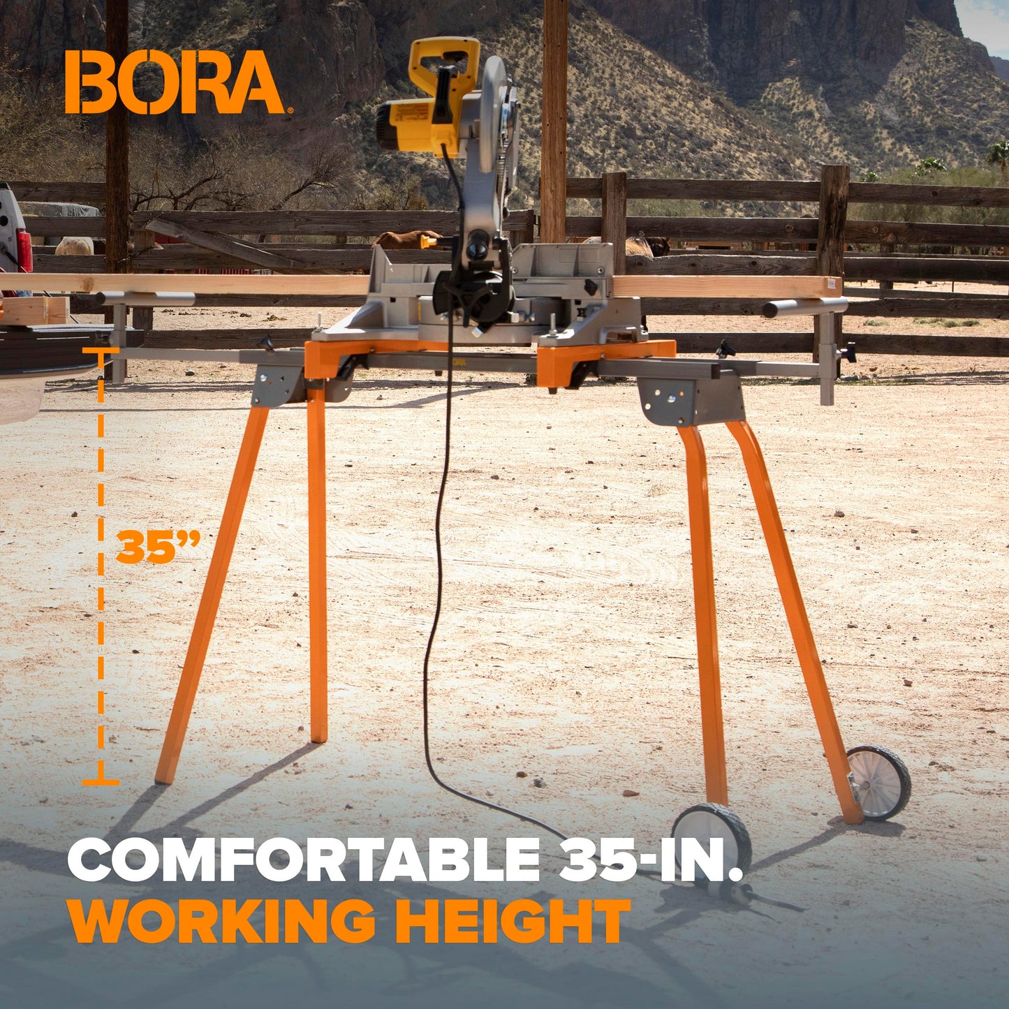 BORA Universal Miter Saw Stand with Quick Release Tool Mounting System- Portable Miter Saw Stand 500 Lbs Max Weight Load - 34-inch Height with Outrigger Arms Up to 114 Inches - PM-4000, Orange