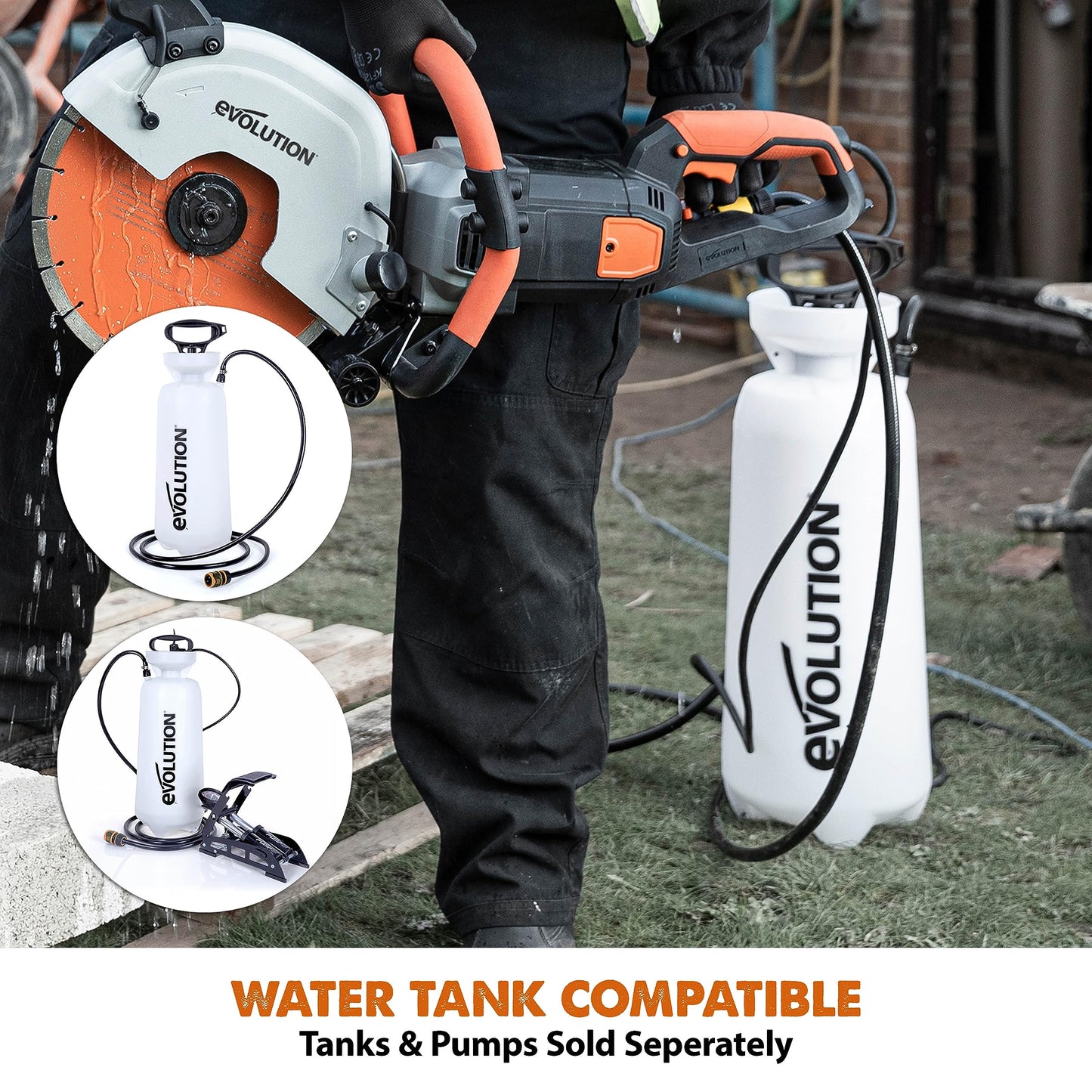 Evolution R12DCT 12 Inch Concrete Saw with Water Fed Dust Suppression (Aka Angle Grinder, Cut Off Saw, Masonry) Electric, No Gas, 4-1/2" Cut - Incl Premium Diamond Blade (Formerly R300DCT+)