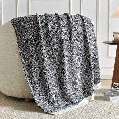 Chunky Knit Boucle Throw Blanket, Soft Washable Coastal Blanket for Bed Couch, Lightweight Cozy Oversized Feather Knit Blanket Indoor Outdoor for Sofa (Black, Twin 60"x80")