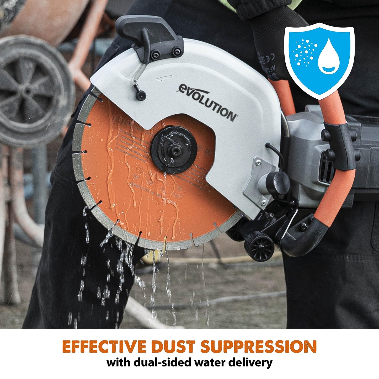 Evolution R12DCT 12 Inch Concrete Saw with Water Fed Dust Suppression (Aka Angle Grinder, Cut Off Saw, Masonry) Electric, No Gas, 4-1/2" Cut - Incl Premium Diamond Blade (Formerly R300DCT+)