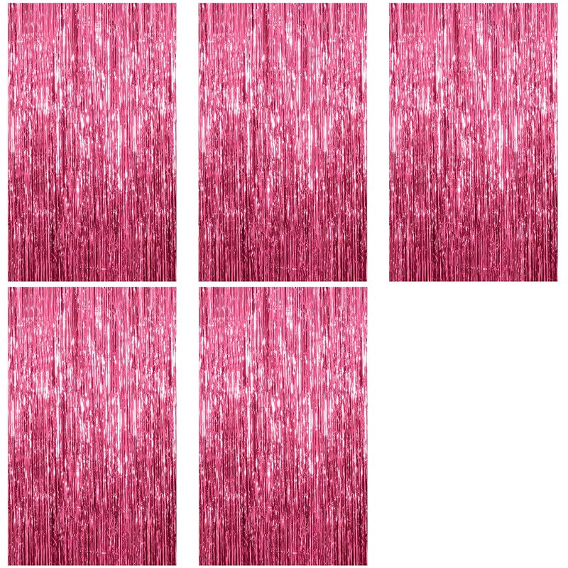 5 Pack Foil Curtain Backdrop Pink Metallic Tinsel Foil Fringe Curtains Photo Booth Props for Birthday Wedding Engagement Baby Shower Bachelorette Christmas Holiday Celebration Party Decorations