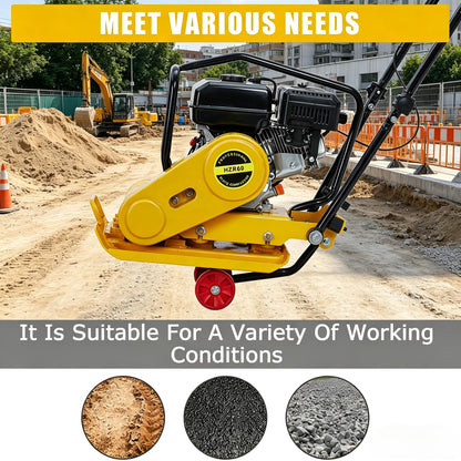 7HP Plate Compactor Rammer,212cc Gas Engine 5600 VPM Soil Compactor, 4200 lbs Compaction Force, 22.1 x 15.9 inch Plate Ground Compactors, Concrete Tools for Paving Landscaping Sidewalk Patio(Yellow)