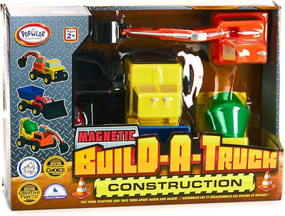 POPULAR PLAYTHINGS Magnetic Build-A-Truck Set Construction Vehicle Toys for Toddlers Play Gifts for Boys Ages 2 &amp Up - 5 Pieces