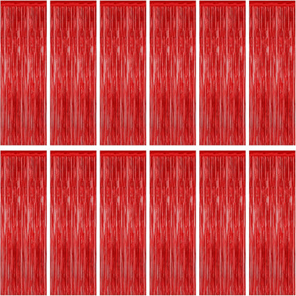 Regine Switzerland Red Curtains - 12 Pack Metallic Foil Streamers | 3.28 FT x 7.05 FT Party Backdrop Decor
