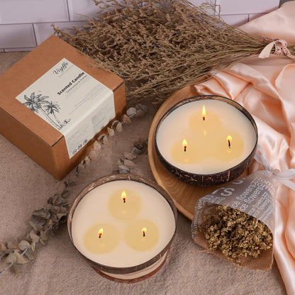 Viyffo Large Non Toxic Soy Candle - Spring Forest & Sage, 18oz 3 Wick Scented Candle for Women & Men, Natural Coconut Shell Jar Perfect for Home Decor & Unique Nature Gift