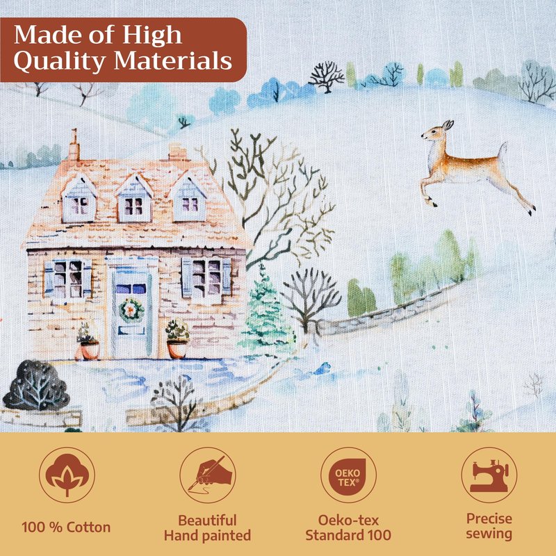 Maison d' Hermine Table Cloth Round Table 100% Cotton 63 Inches Fall Tablecloth Reusable Everyday Use for Thanksgiving Christmas Decorations Dining Farmhouse Party (Snowy World)
