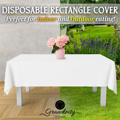 Grandipity 12 Pack Premium Disposable Plastic Tablecloth 54 Inch. x 108 Inch. with 0.3mm Thickness Table Cover - White