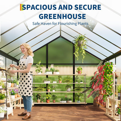 GarveeLife 6x8 FT Greenhouse for Outdoors, Polycarbonate Greenhouse with Roof Vent, Ground Nails, Lockable Push Door, Aluminum Large Walk-in Green House for Outside Garden Backyard, Patio, Lawn, Black