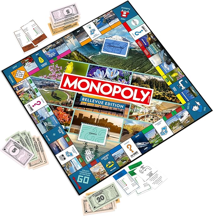 Monopoly Board Game – Bellevue WA Edition: 2-6 Players Family Board Games for Kids and Adults Board Games for Kids 8 and Up Great for Game Night