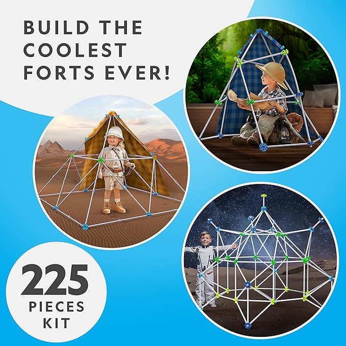 National Geographic Indoor Fort Building Kit - 225 Pieces for Creative Play STEM Building Toys for Kids Ages 6-12 Blanket Fort (Amazon Exclusive)