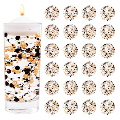 YATOJUZI 30 PCS Artificial Pearl String Orange and Black Vase Filler Floating Pearls for Vases Centerpieces Faux Pearl Beads String Decorations Holiday Halloween Party Decor