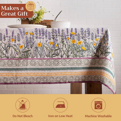 Maison d' Hermine Table Cloth Rectangle Table 100% Cotton 70 x 90 Inches Tablecloth Reusable Decorative for Dining Kitchen Room Farmhouse Home Gifts for Mothers Day Spring Summer - Fanny Lavender