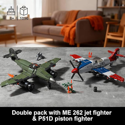 WW2 Military Airplane Toy Building Sets Compatible with Lego Me 262 Fighter Jet &amp P-51D Plane Army Model Kits for Military Fans Kids &amp Adult