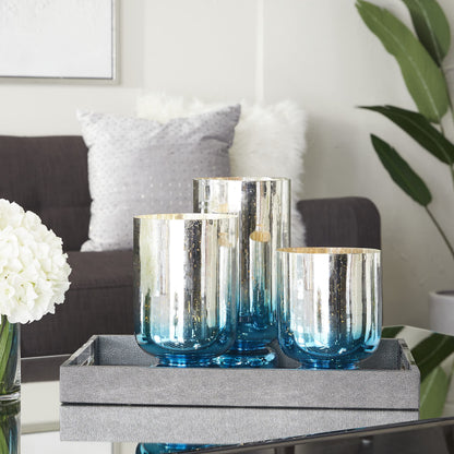 Deco 79 Glass Pillar Candle Holder with Ombre Effect, Set of 3 12", 10", 8"H, Silver