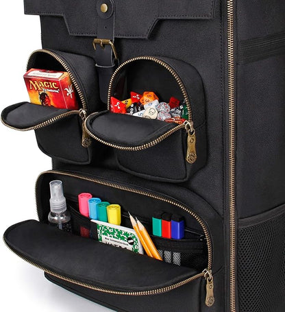 ENHANCE Board Game Backpack - Reinforced Rigid Board Game Storage with Padded Shoulder Straps Carrying Handle and Accessories Pockets for Dice Cards More - Fits and Protects Tabletop Adventures