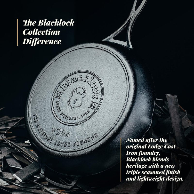 Lodge Blacklock 12" Triple Seasoned Cast Iron Skillet - Lightweight - Easy Cleanup - Premium Cookware