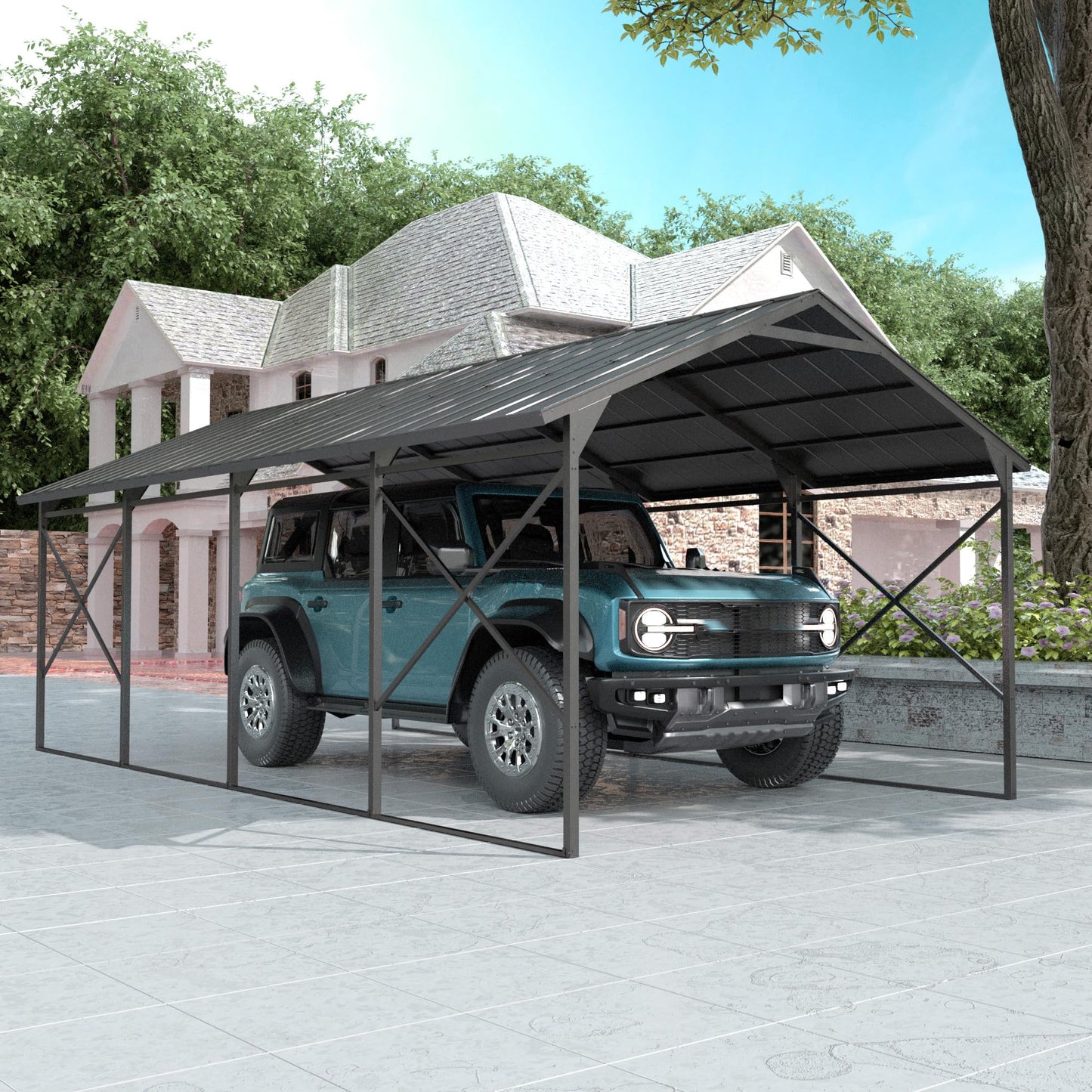 ASJMR 12' x 22'Metal Carport Heavy Duty, Outdoor Carport Canopy Heavy Galvanized Garage Car Shelter with Enhanced Base and Roof,Weather-Resistant Canopy for Cars, Trucks, Boats, Pickups