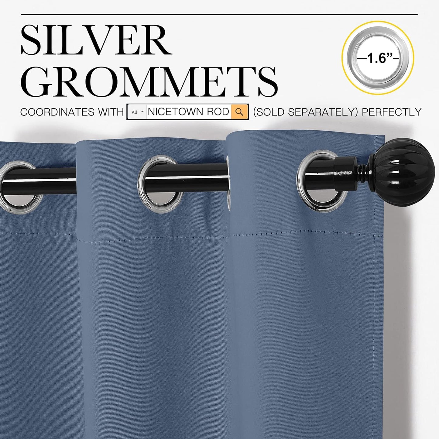 NICETOWN Kitchen Curtains - Thermal Insulated Grommet Panels for Small Windows | Stone Blue, 34" W x 45" L, 2PCs