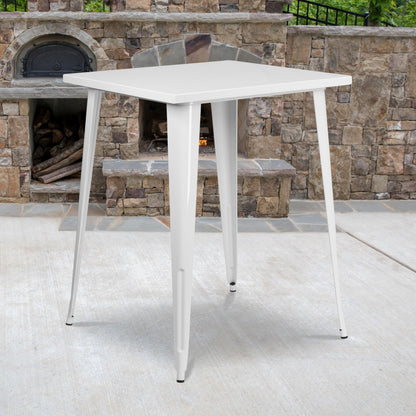 Flash Furniture Nolan Commercial Grade 31.5" Square White Metal Indoor-Outdoor Bar Height Table