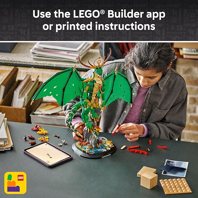 LEGO NINJAGO The Guardian Dragon - Model Building Kit from Legends Monstrosity Series - Room Decor for Teens - Includes Master Wu Minifigure - Gift for Teenage Boys Girls and Fans Ages 14+ - 71847