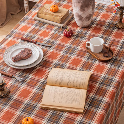 AQOTHES Plaid Fall Tablecloth Thanksgiving Rectangle 60x70 Inch, Rust Orange Table Cloths Autumn Decorations, Polyester Fabric Table Cover for Harvest Party Dining Farmhouse Kitchen Decor