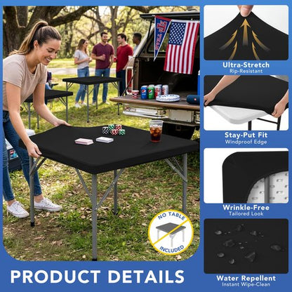 Enjoyidea Fitted Square Tablecloth 36x36 Inch-2 Pack Black Card Elastic Spandex Table Clothes-Small Stretch Folding Table Cover Topper Cap for Kitchen Dining Picnic Patio Outdoor Party Tables