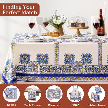 Maison d' Hermine Premium Table Cloth Rectangle Table 100% Combed Cotton 120 x 70 Inches Tablecloth Reusable Decorative for Dining Room, Farmhouse, Home, Party, Festive & Wedding - Sciacca
