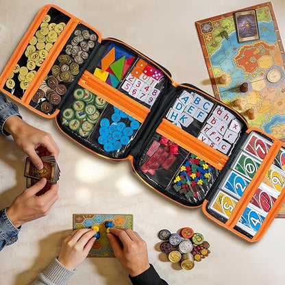 Premium Board Game Storage Organizer Case (14 PVC Pouches) - Portable Travel Game Storage Case | Ultimate Dice and Token Holder for Cards Miniatures and Catan Components