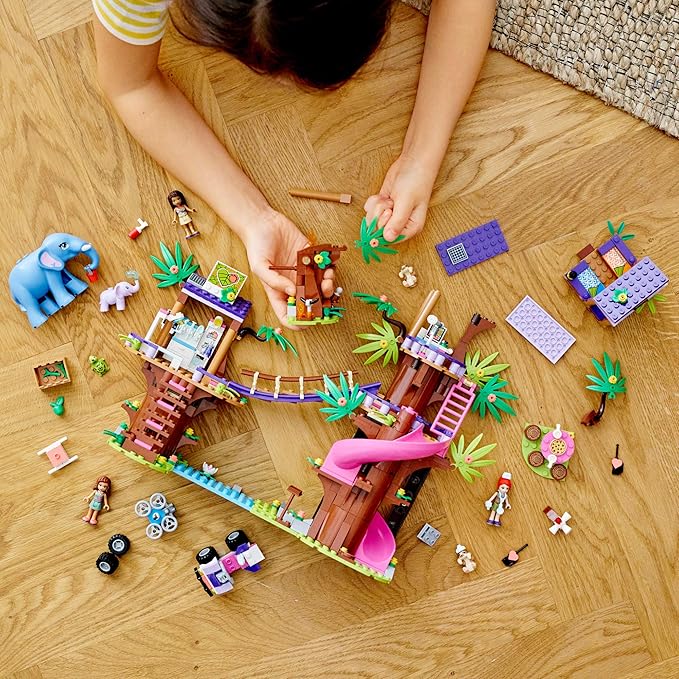 LEGO Friends Jungle Rescue Base 41424 Building Toy for Kids Animal Rescue Kit That Includes a Jungle Tree House and 2 Elephant Figures for Adventure Fun (648 Pieces)