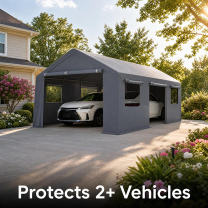 Takywep 13x25 FT Carport Canopy, Heavy Duty PE Car Shelter with Reinforced Steel Frame, Waterproof Outdoor Car Canopy for Vehicle, SUV, Truck, Boat, RV Parking, Gray