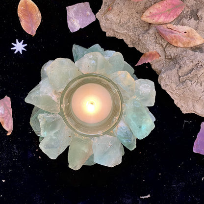 Green Fluorite Rough Stone Votive Candle Holder Tealight Quartz Crystal Healing Gemstone Tealight Holder Home Decor Reiki Stone