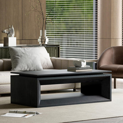 KEIKI 43.3" Lift-Top Coffee Table with Hydraulic Storage, Converts to Desk or Dining Table, Hidden Compartment, Open Shelf, Multifunctional Small Coffee Table for Living Room, Office, Black