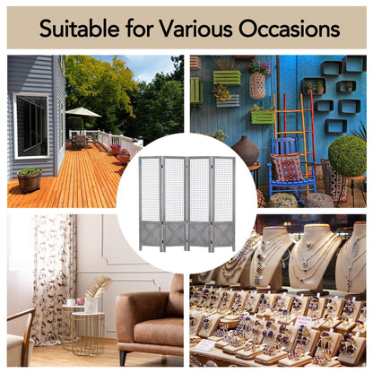 Wnutrees 4 Panel Gridwall Display, Portable Freestanding Display Board for Craft/Art Shows, Retail, Events, Decorative Wood Room Divider Folding Screens, Grey