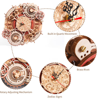 ROBOTIME 3D Wooden Puzzles for Adults, Models for Adults to Build Wooden Steampunk Clock Kit, DIY Mechanical Wall Quartz Aesthetic Room Decor Unique Gift