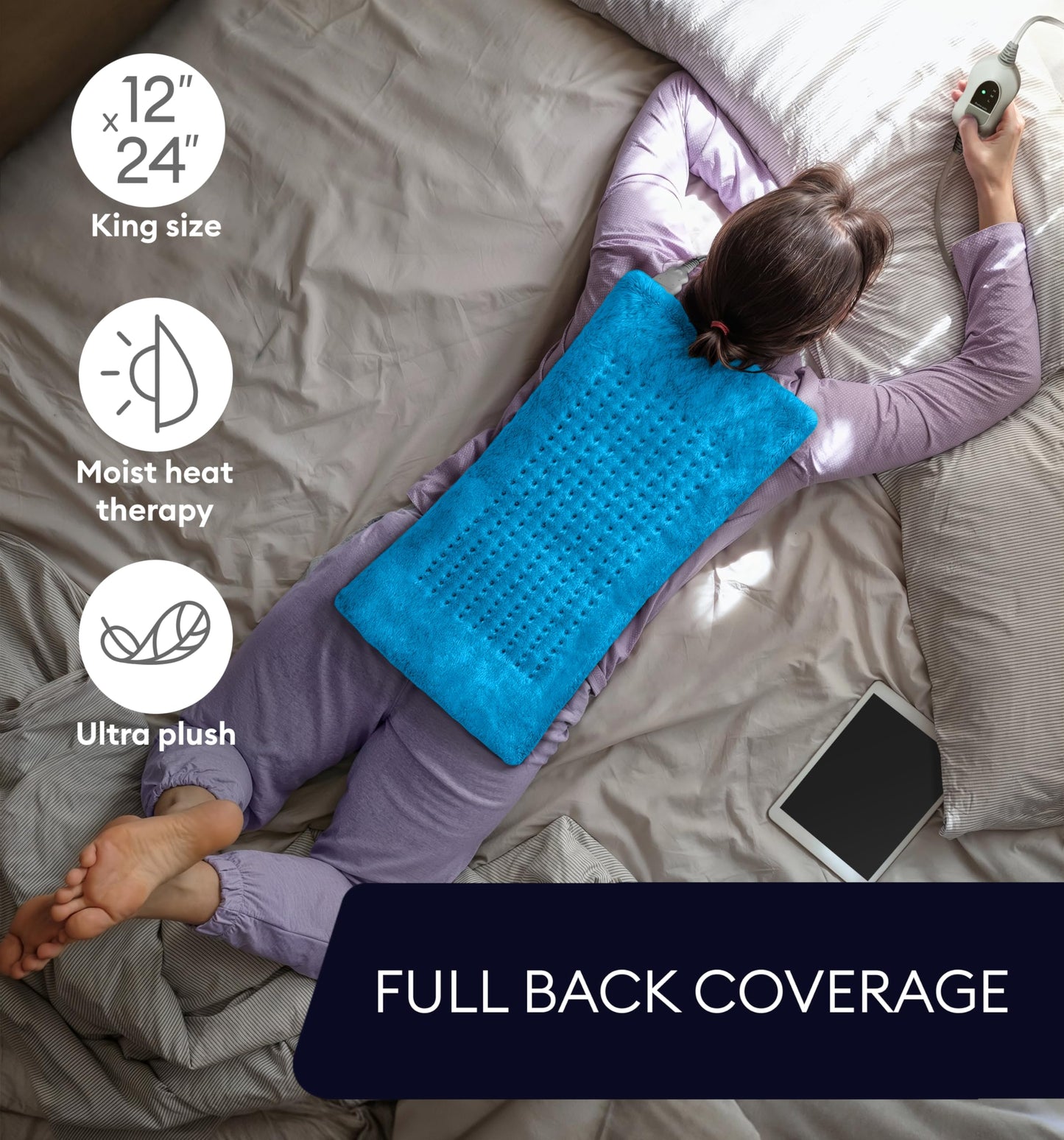 GENIANI Electric Throw - XL Electric Heating Pad for Back Pain & Cramps Relief, Birthday for Women Men Auto Shut Off, Machine Washable, Heat Pad for Neck & Shoulder, 12×24", Tabby Gray